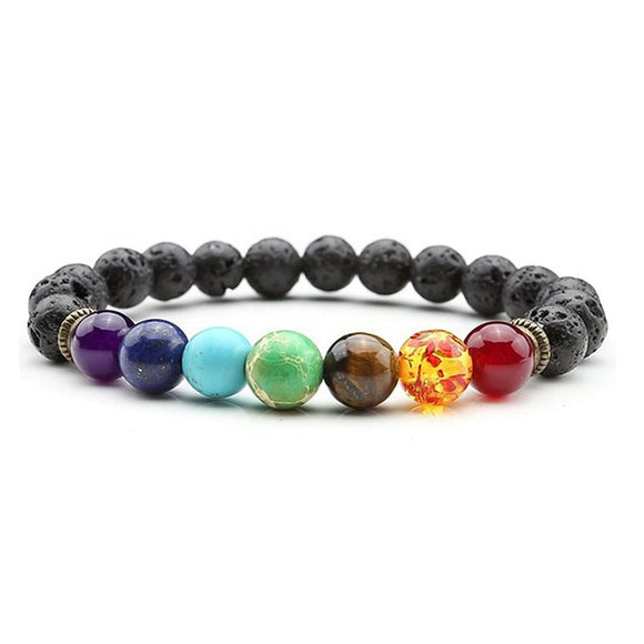 7 Chakra Black Lava Bracelet